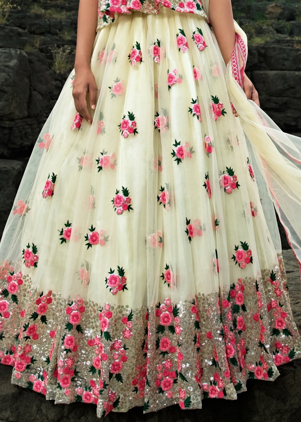 Linen White Designer Soft Net Lehenga Choli with Sequins & Thread work