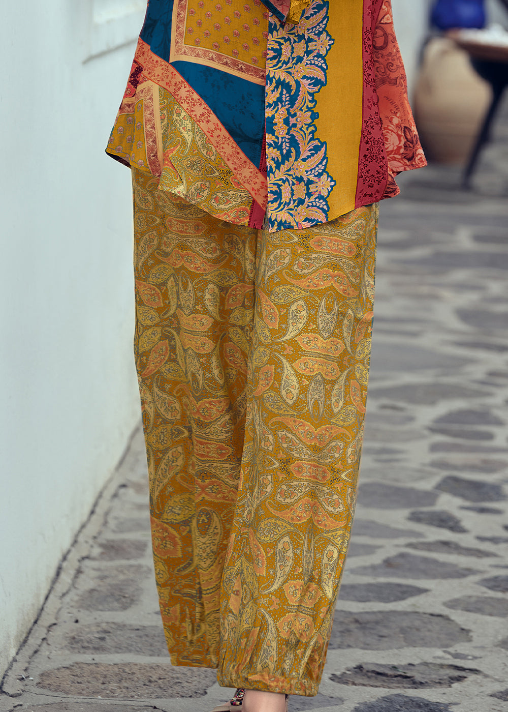 Mustard Yellow Digitally Printed Muslin Silk Designer Cord Set