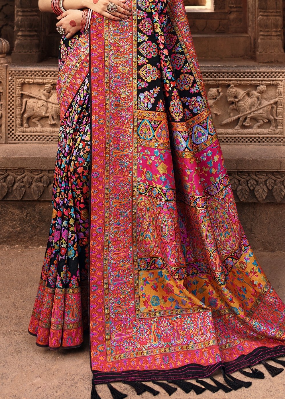 Jade Black Banarasi Kora Silk Saree with Pashmina Weaving & Zari Border Pallu: Top Pick