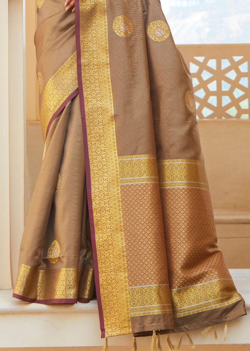 Walnut Brown Zari Woven Kanjivaram Silk Saree
