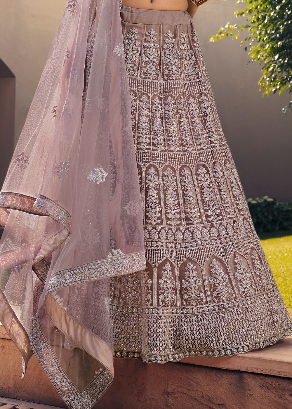 Mauve Soft Net Lehenga Choli with Sequins & Dori work