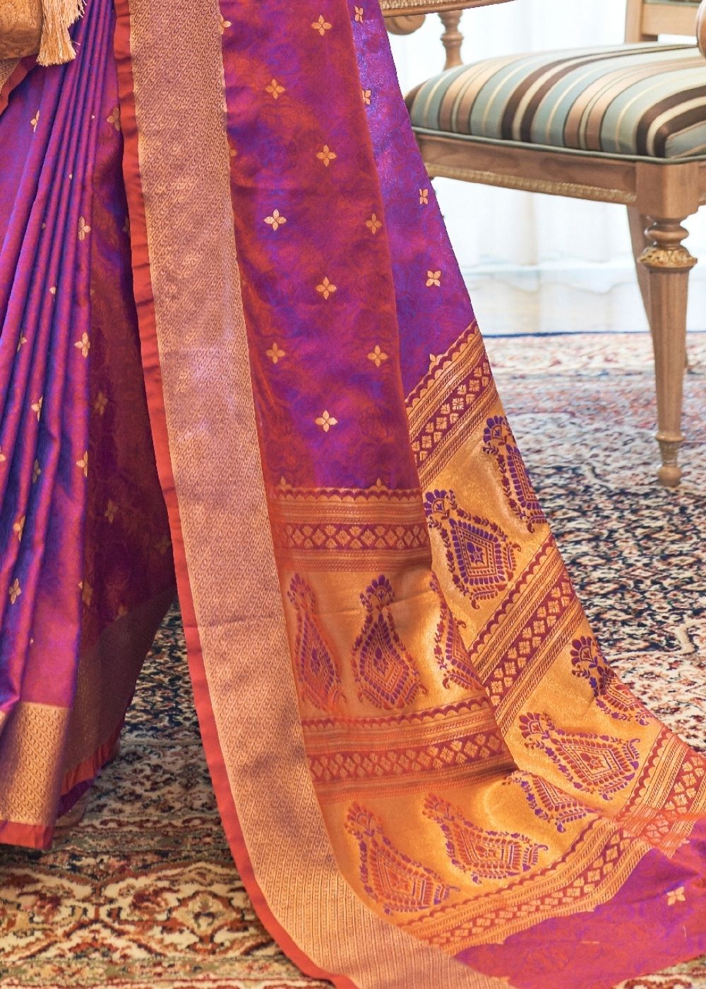 Violet Ultra Soft Kanjivaram Silk Saree with Zari Border and Pallu