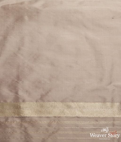 Beige Grey katan silk jangla saree with kadhwa bird motifs and pink border