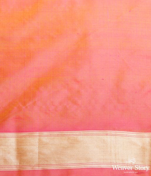 Handwoven Banarasi saree in Oramge and peach dual tone with floral jaal