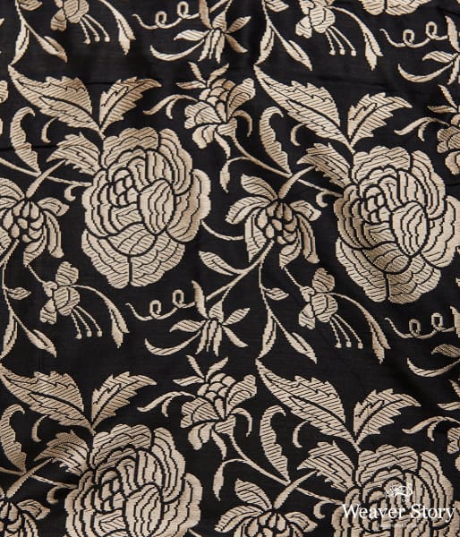 Handwoven Banarasi saree with beautiful roses woven in the parsi gara style