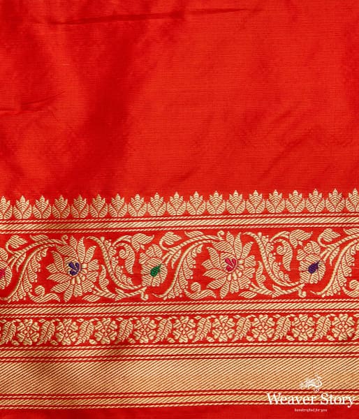 Red katan silk kadhwa jangla with meenakari