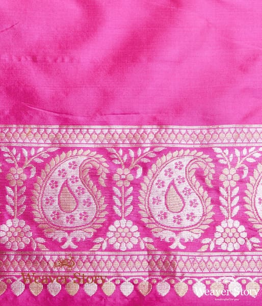 Handwoven Pink and Orange Banarasi Tanchoi Saree with Paisley Border