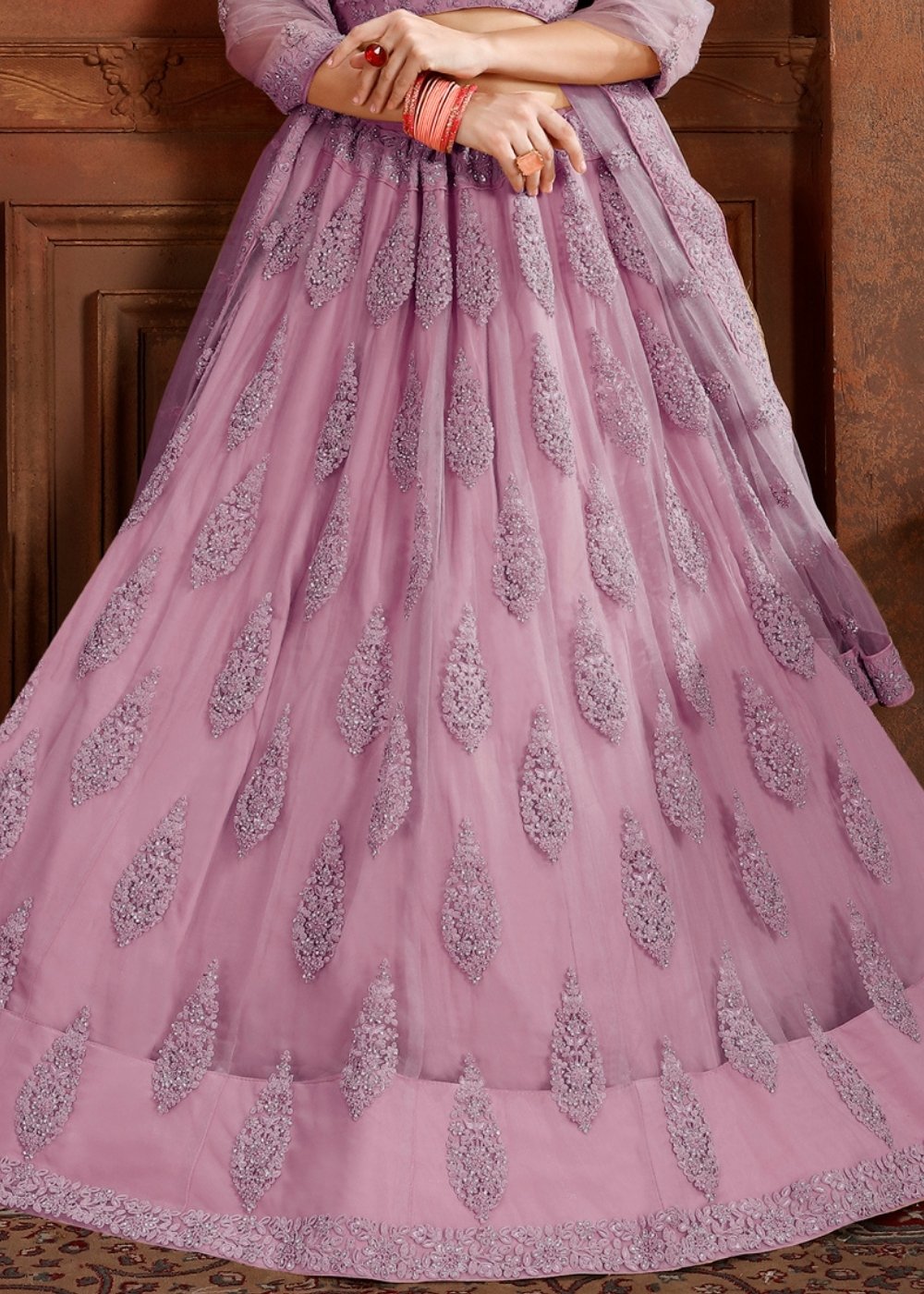 Orchid Purple Soft Net Lehenga Choli with Thread, Zarkan & Pearl work