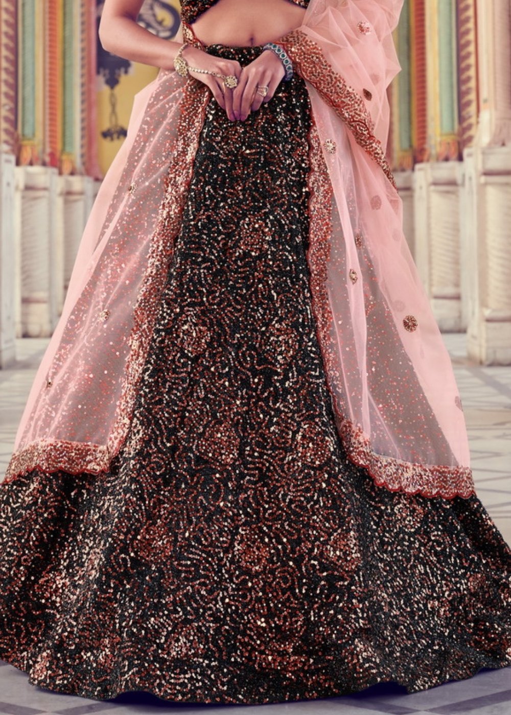Black & Pink Designer Lehenga Choli with Sequins work