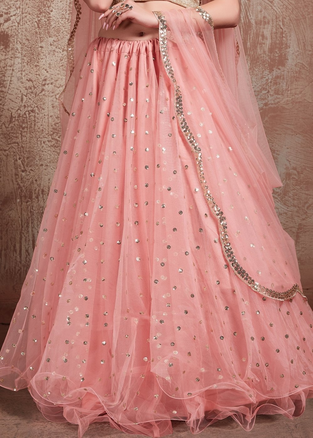 Baby Pink Designer Soft Net Lehenga with Sequins & Zari work
