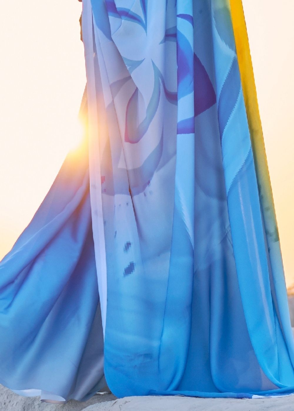 Maya Blue Digital Printed Crepe Silk Saree: Top Pick