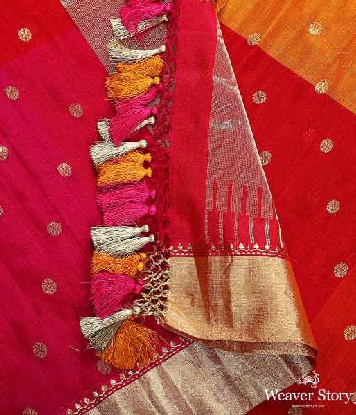 Red and Orange Dual Tone Dupatta in Katan Georgette with Asharfi Boota