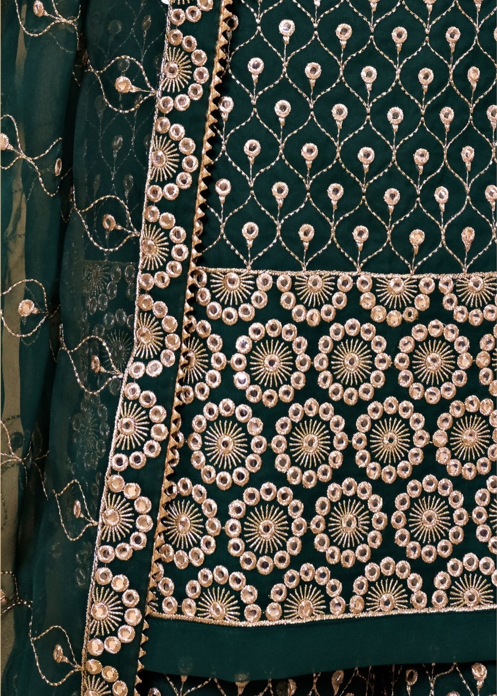 Sacramento Green Georgette Metti with Zari work Sharara Suit