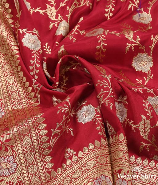 Handwoven Red and Rani Dual Tone Sona Rupa Kadhwa Jaal Dupatta