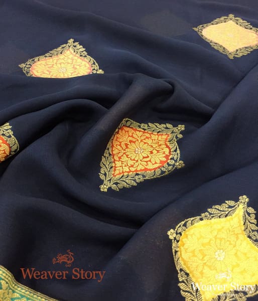 Handwoven Blue Georgette with Hand Painted Border