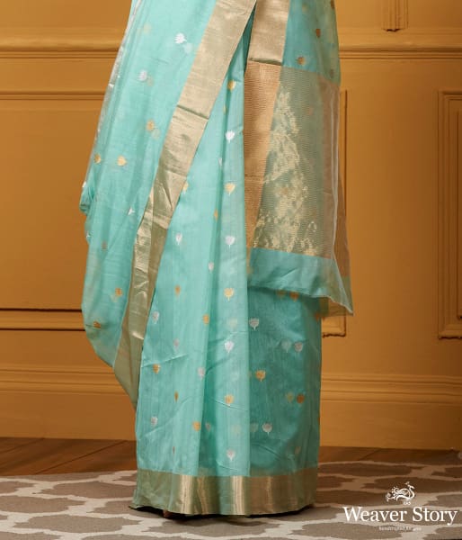 Handwoven Aqua Mogra Ek Naliya Boota Sareee