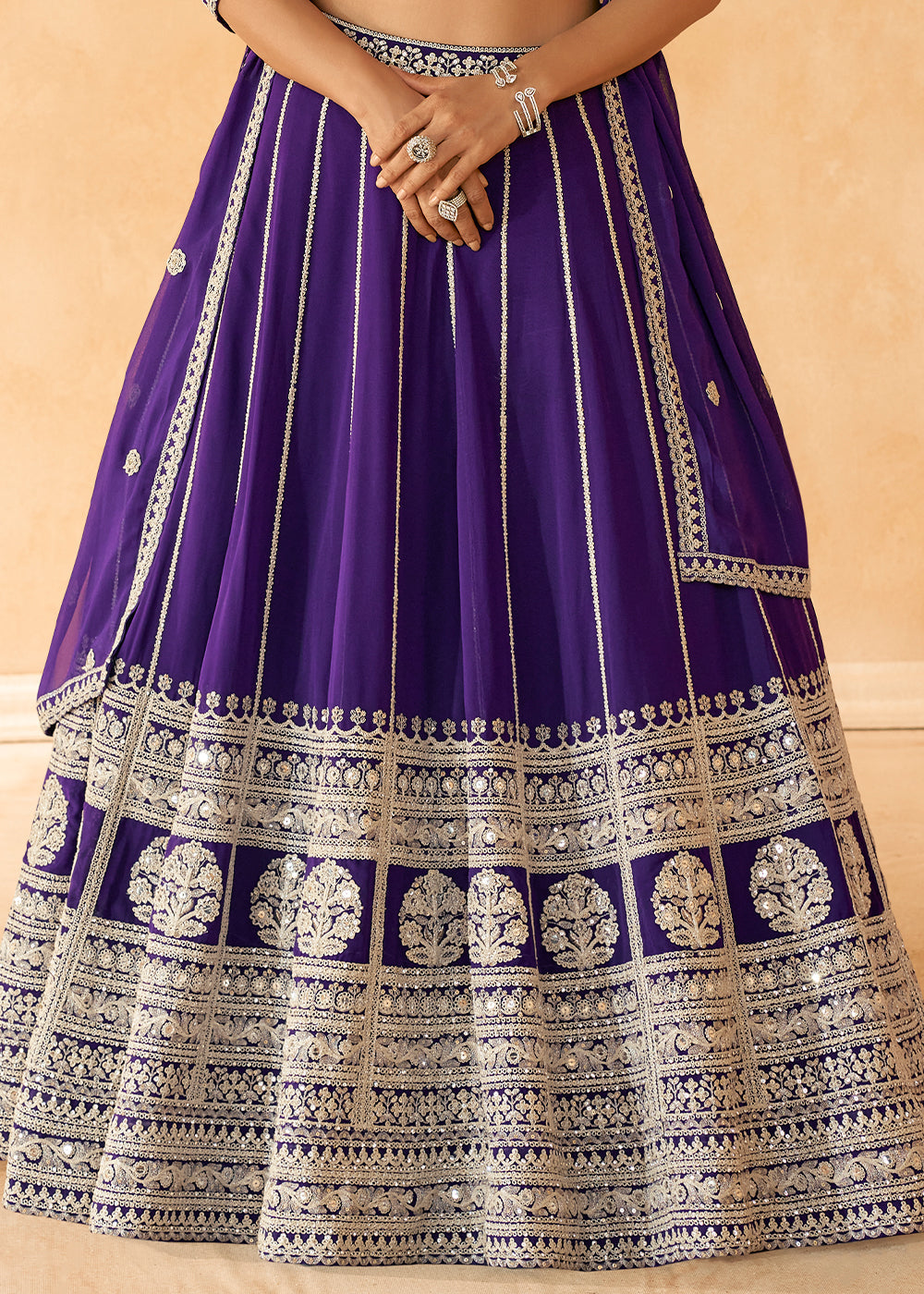 Grape Purple Ready to Wear Georgette Lehenga With Embroidered work Front & Back