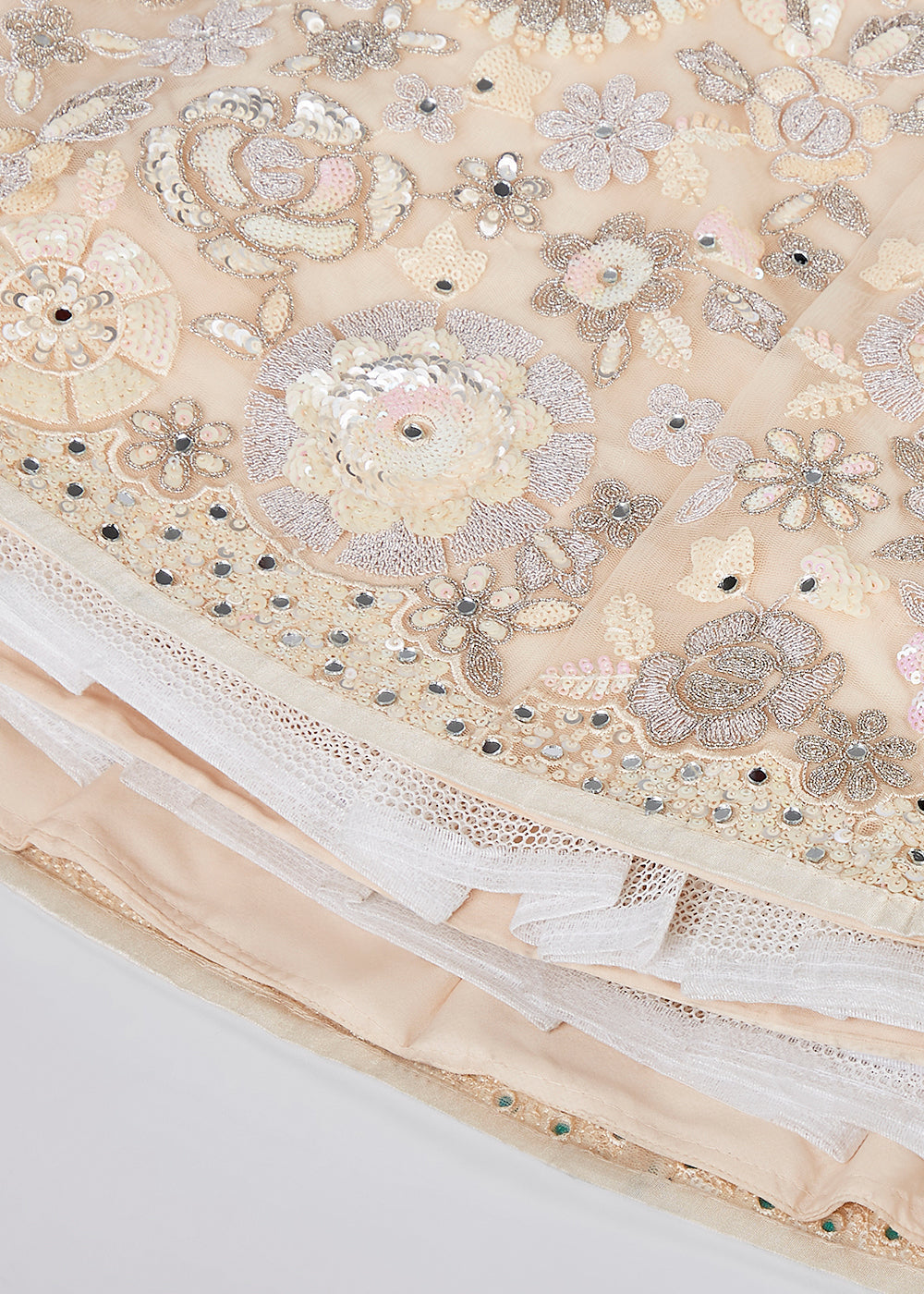 Cream White Net Lehenga Choli with Sequins,Coding Thread Embroidery work