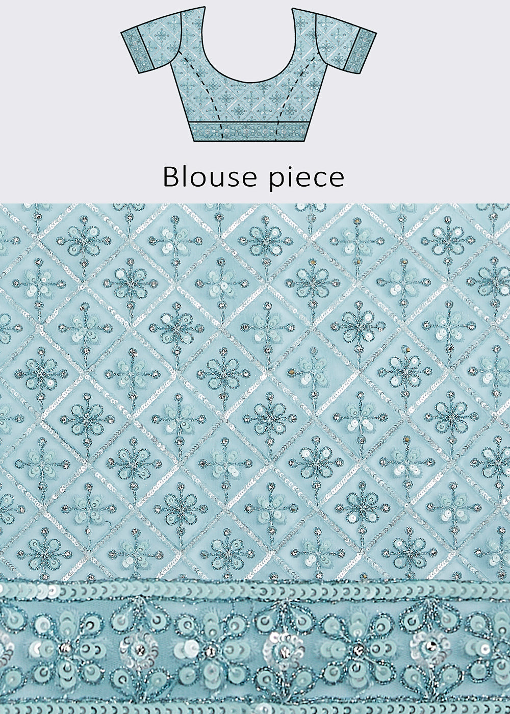 Arctic Blue Net Lehenga Choli with Sequins, Zarkan & Coding Thread Embroidery work