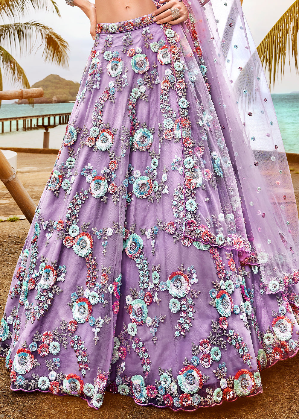 Mauve Purple Net Lehenga Choli with Zarkan & Sequins work