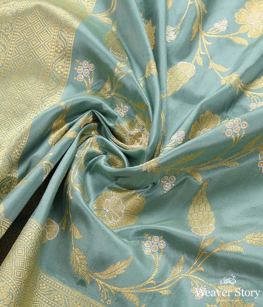 Handwoven Duck Egg Blue Kadhwa Jangla Dupatta