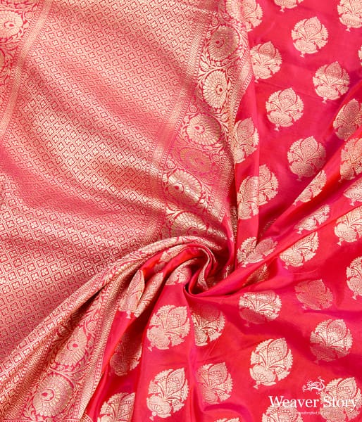 Handwoven Pink Orange Shot Color Dupatta with Floral Border