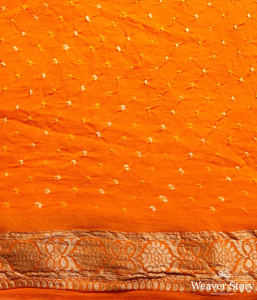Handwoven Banarasi Bandhej Saree in Orange
