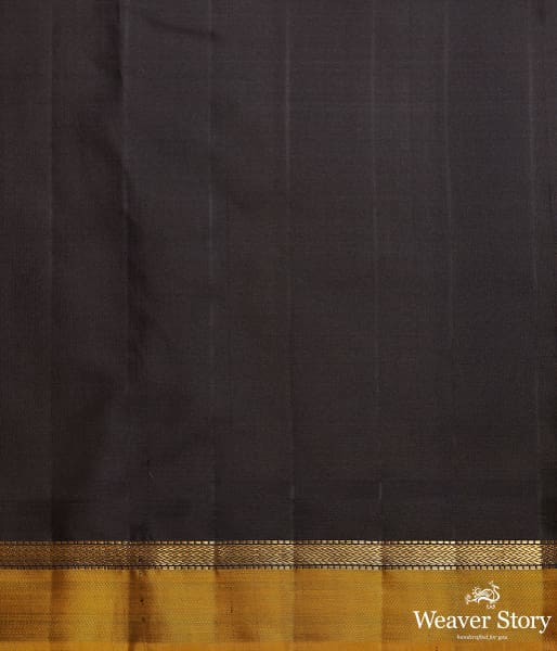 Bottle Green Kanjivaram Silk Saree With Black and Mustard Small Border