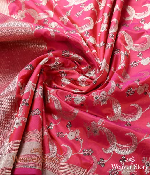 Handwoven Pink Katan Silk Cutwork Meenkari Jangla Dupatta