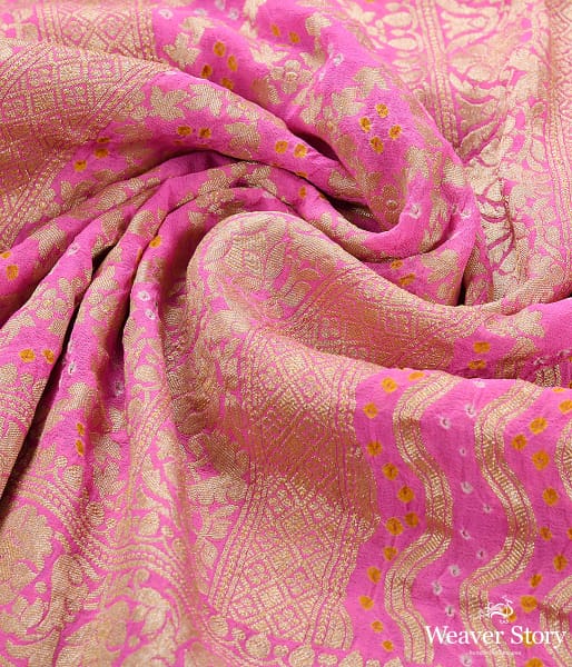 Handwoven Pink Banarasi Bandhej Dupatta