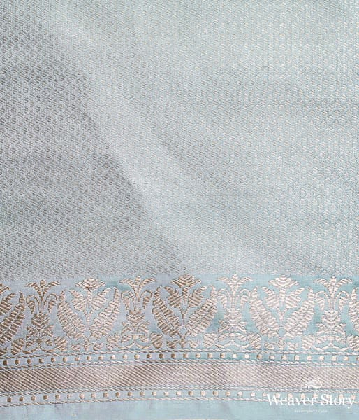 Handwoven Light Blue Trishul Boota Saree with Pachhera Border in Pink