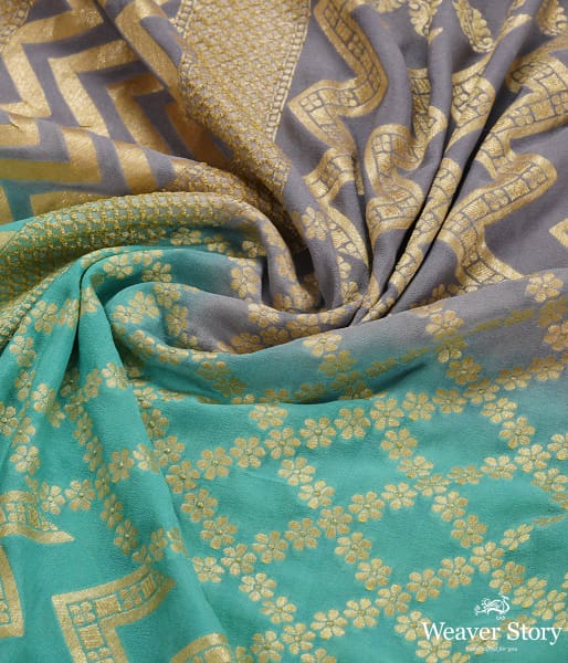 Handwoven Green and Grey Ombre Dyed Banarasi Georgette Dupatta