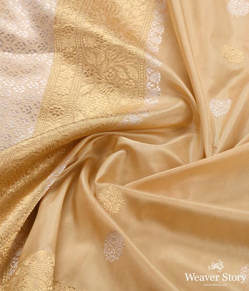 Handwoven Golden Beige Kadhwa Booti Dupatta with Floral Border