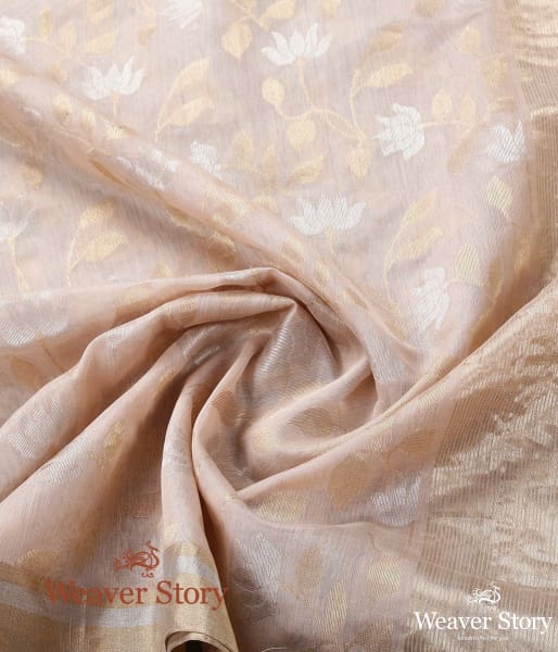 Handwoven Peach Chanderi Cotton Silk Jaal Dupatta