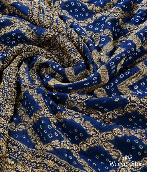 Handwoven Blue Banarasi Bandhej Dupatta