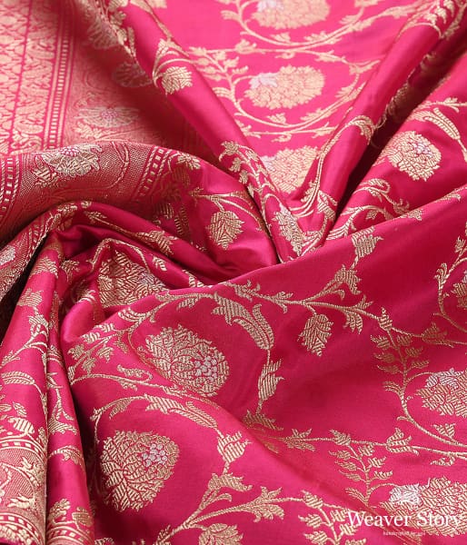 Handwoven Pink Kadhwa Jangla Dupatta with Floral Border