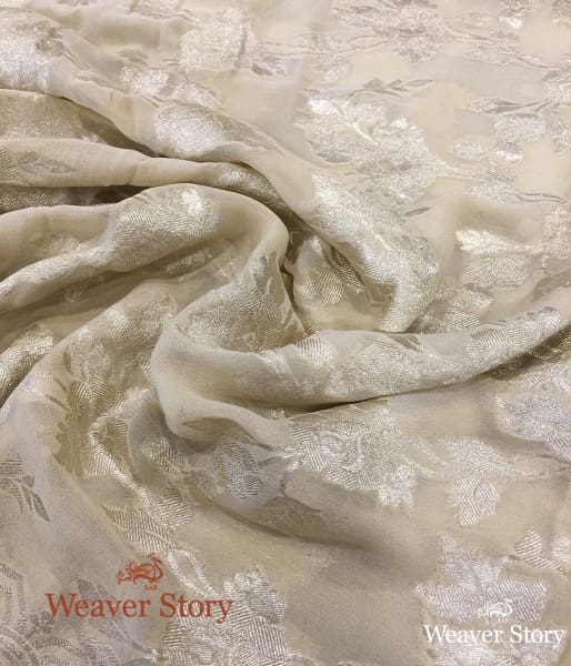 Handwoven Banarasi Georgette Dupatta in Beige with Pink