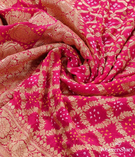 Handwoven Pink Banarasi Bandhej Dupatta