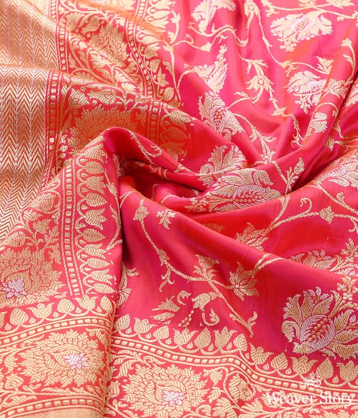 Handwoven Pink and Orange Dual Tone Kadhwa Jangla Dupatta