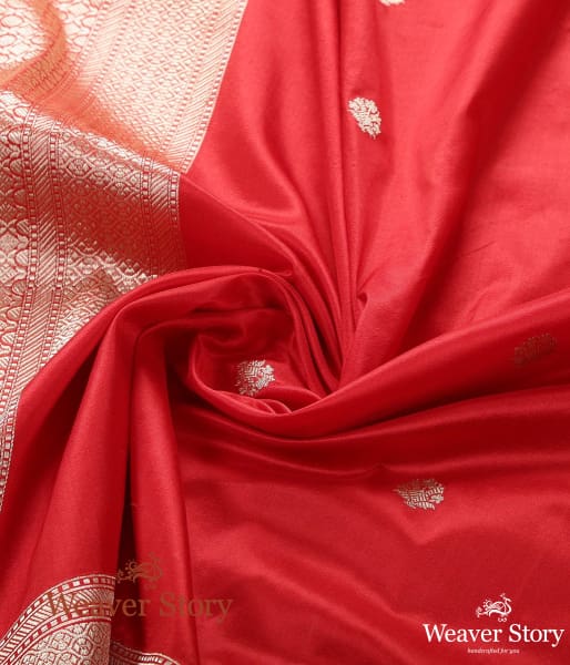Handwoven Red Katan Silk Kadhwa Booti Dupatta