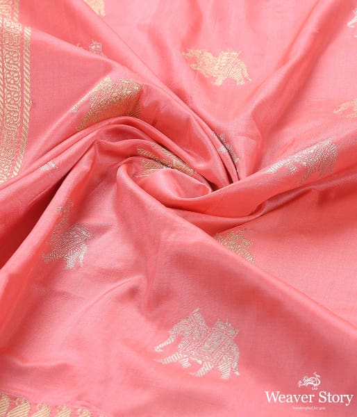 Handwoven Pink Banarasi Elephant Motif Dupatta