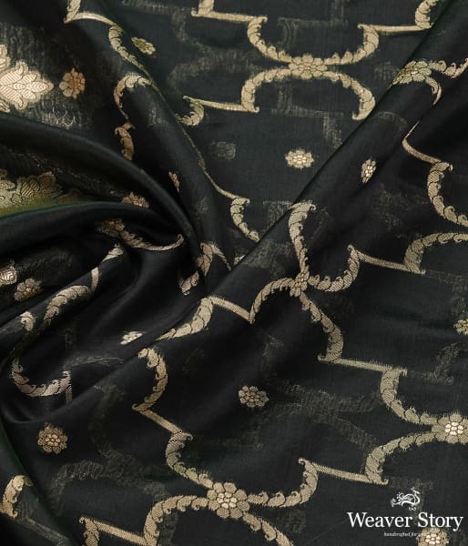Handwoven Green Kora Silk Jaal Dupatta