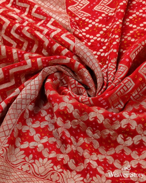 Handwoven Red Banarasi Bandhej Dupatta