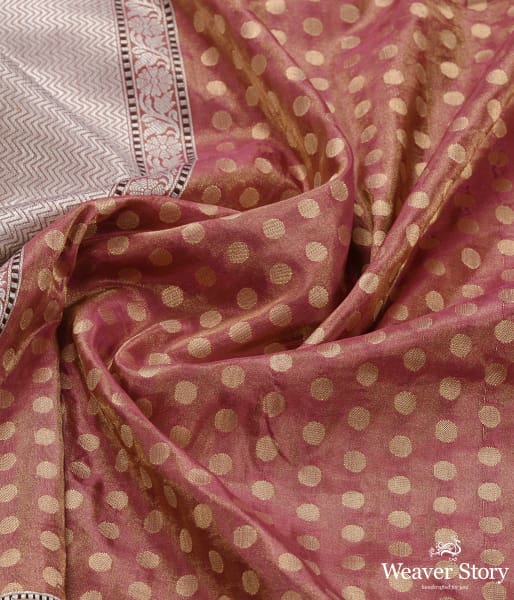 Handwoven Pink and Gold Silk Tissue Dupatta with Silver Zari