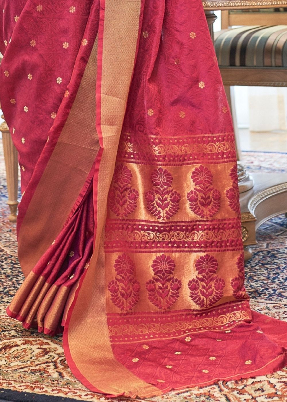 Ruby Pink Ultra Soft Kanjivaram Silk Saree with Zari Border and Pallu