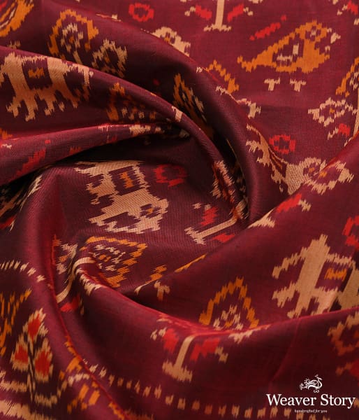 Handwoven Single Ikat Patola Dupatta in Mahroon