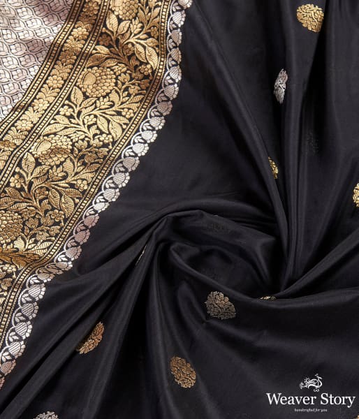 Handwoven Black Katan Silk Dupatta with Kadhwa Booti