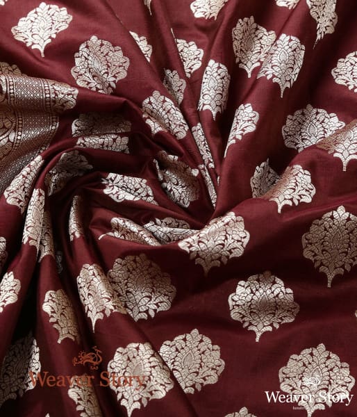 Handwoven Maroon Katan Silk Cutwork Booti Dupatta