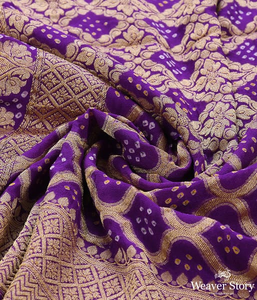 Handwoven Purple Banarasi Bandhej Dupatta