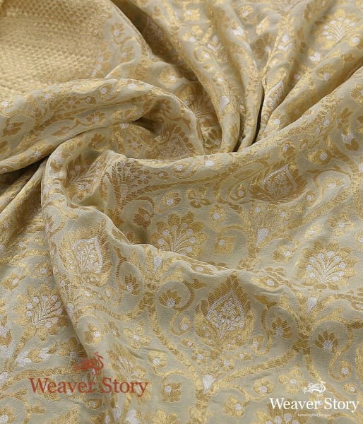 Handwoven Pale Green Sona Rupa Zari Banarasi Georgette Dupatta